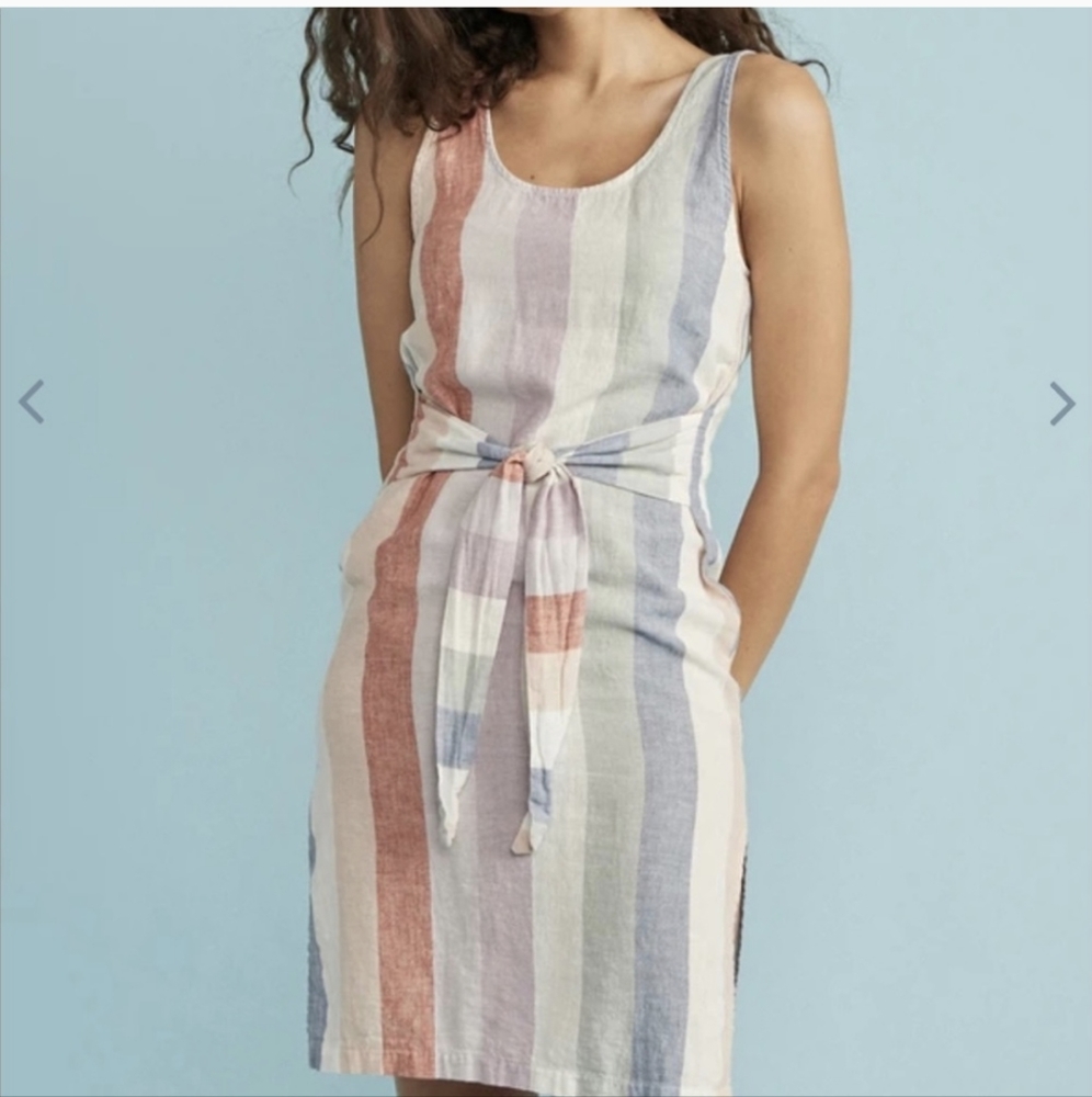 Marine Layer Brea Tie Front Linen Stripe Dress Small